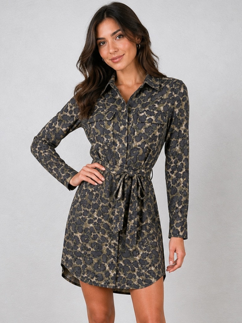 11.1 Tylho Anthropologie Leopard Print Shirt Dress NWOT Size Small